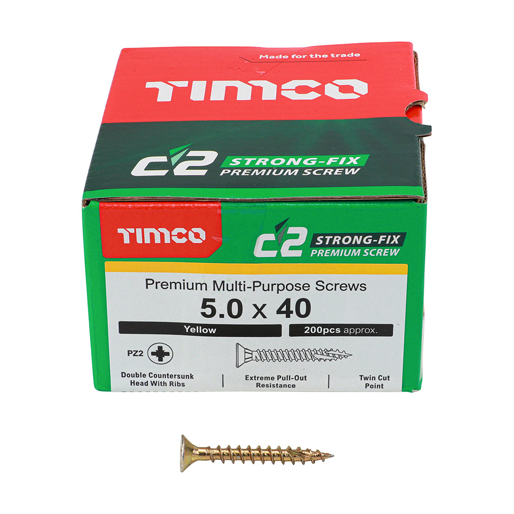 TIMCO C2 Strong-Fix Multi-Purpose Premium Countersunk Gold Woodscrews - 5.0 x 40 - Image
