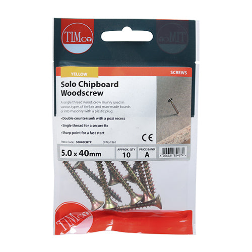 TIMCO Solo Countersunk Gold Woodscrews - 5.0 x 40 - Image