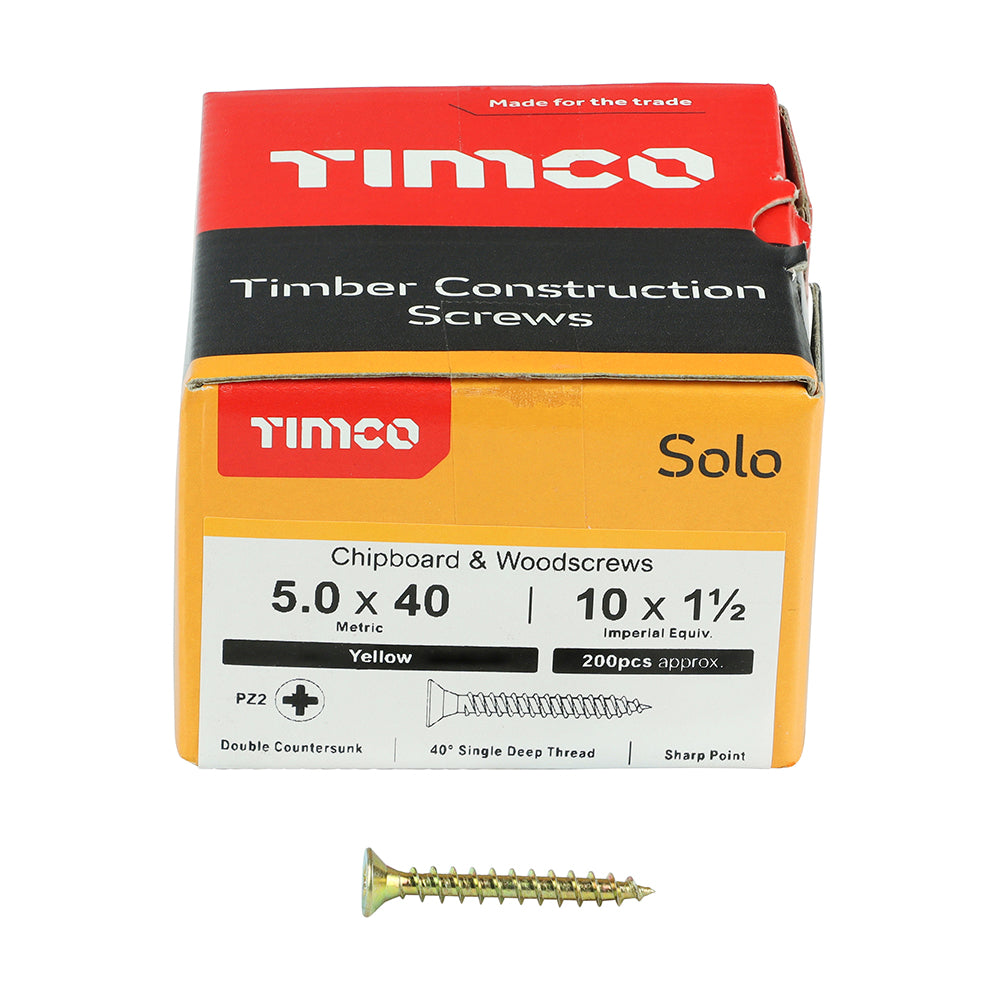 TIMCO Solo Countersunk Gold Woodscrews - 5.0 x 40 - Image