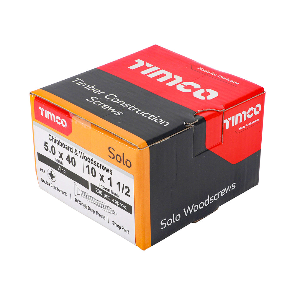 TIMCO Solo Countersunk Silver Woodscrews - 5.0 x 40 - Image