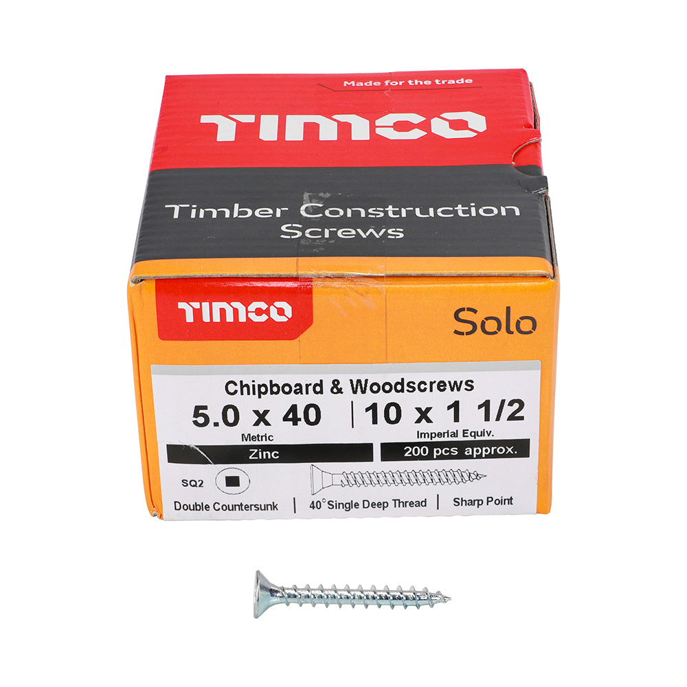 TIMCO Solo Countersunk Silver Woodscrews - 5.0 x 40 - Image