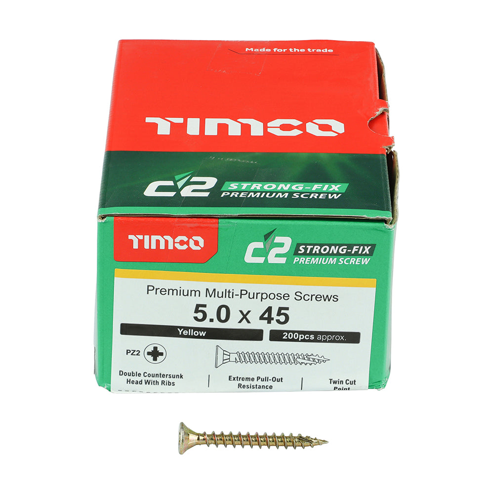 TIMCO C2 Strong-Fix Multi-Purpose Premium Countersunk Gold Woodscrews - 5.0 x 45 - Image