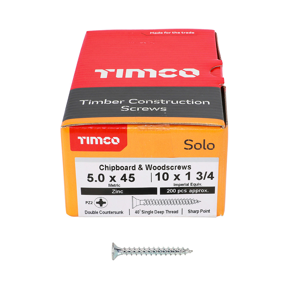 TIMCO Solo Countersunk Silver Woodscrews - 5.0 x 45 - Image