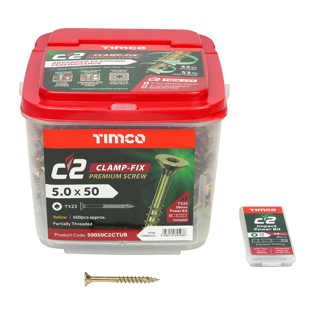 TIMCO C2 Clamp-Fix Multi-Purpose Premium Countersunk Gold Woodscrews - 5.0 x 50 - Image