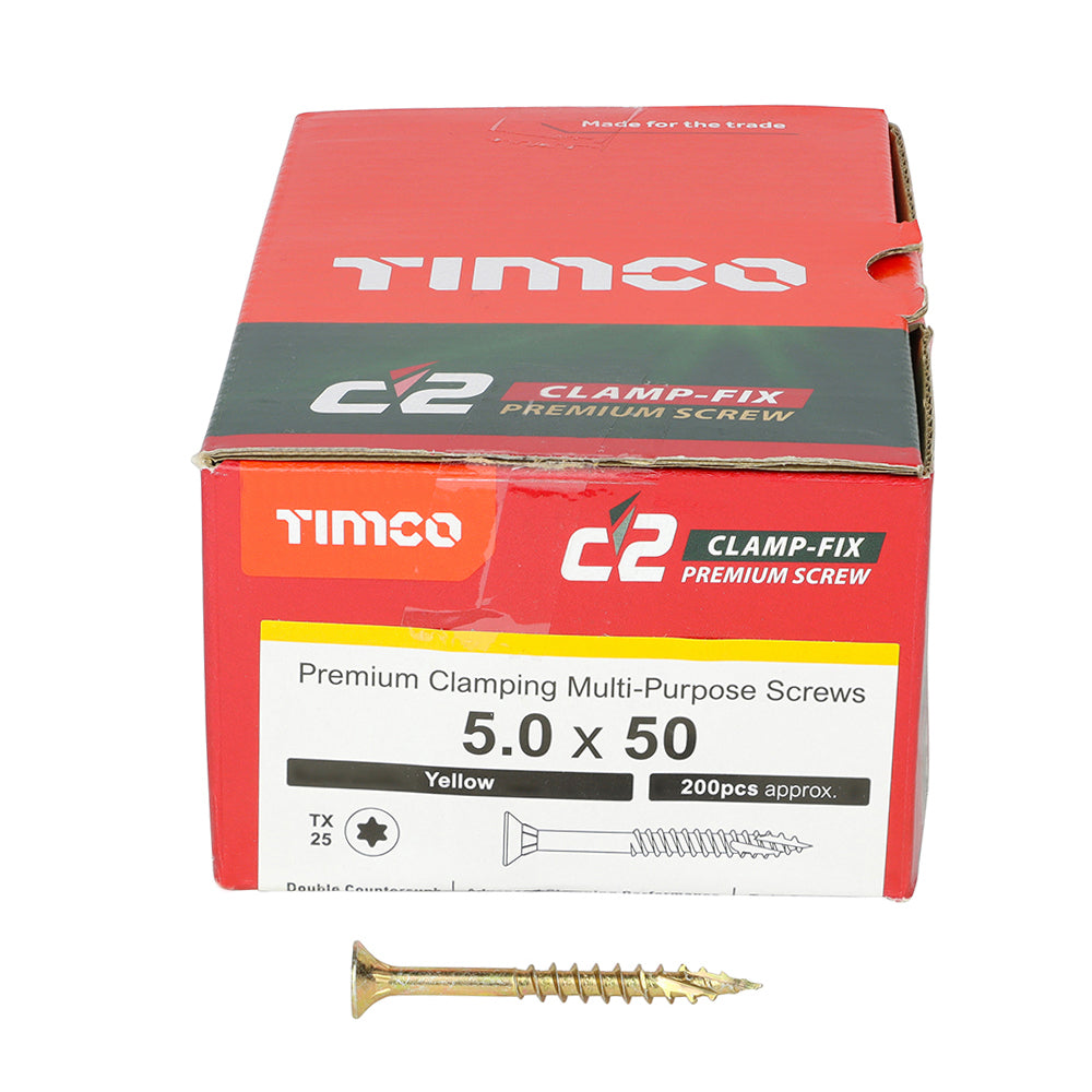 TIMCO C2 Clamp-Fix Multi-Purpose Premium Countersunk Gold Woodscrews - 5.0 x 50 - Image