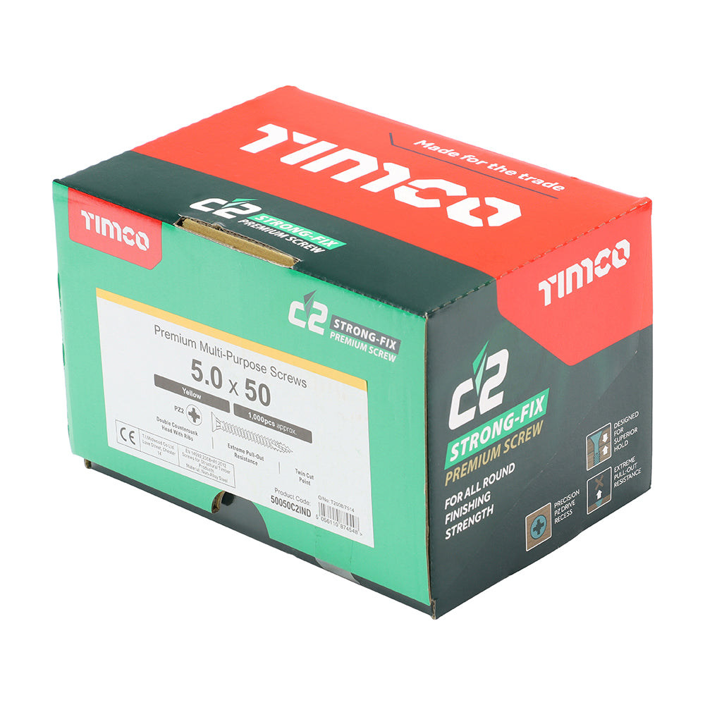 TIMCO C2 Strong-Fix Multi-Purpose Premium Countersunk Gold Woodscrews - 5.0 x 50 - Image