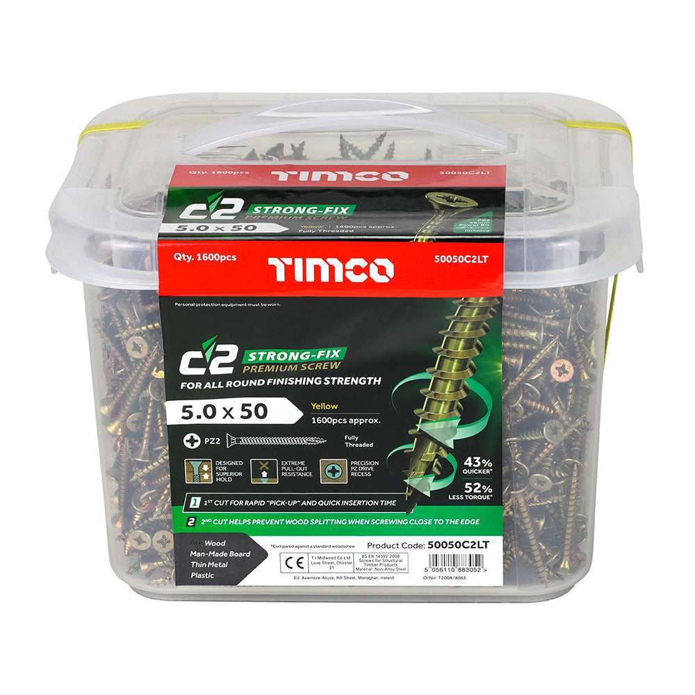 TIMCO C2 Strong-Fix Multi-Purpose Premium Countersunk Gold Woodscrews - 5.0 x 50 - Image