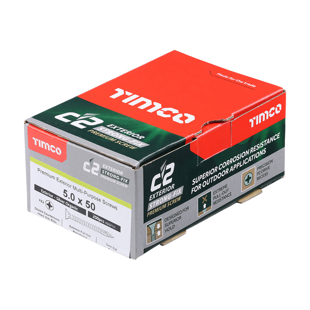 TIMCO C2 Exterior Multi-Purpose Premium Countersunk Silver Woodscrews - 5.0 x 50 - Image