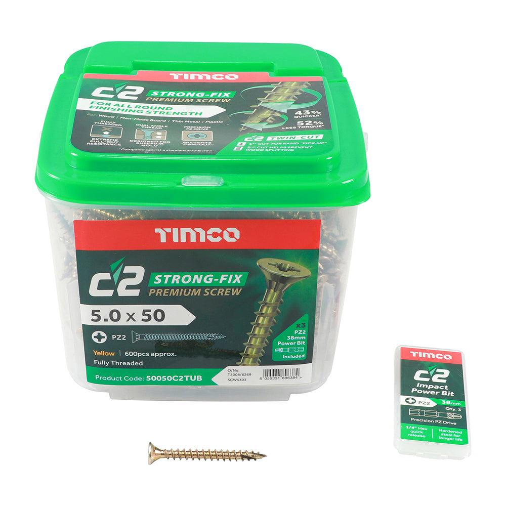 TIMCO C2 Strong-Fix Multi-Purpose Premium Countersunk Gold Woodscrews - 5.0 x 50 - Image