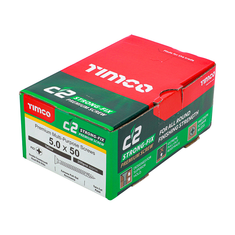 TIMCO C2 Strong-Fix Multi-Purpose Premium Countersunk Gold Woodscrews - 5.0 x 50 - Image