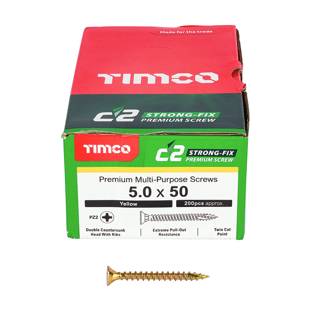 TIMCO C2 Strong-Fix Multi-Purpose Premium Countersunk Gold Woodscrews - 5.0 x 50 - Image
