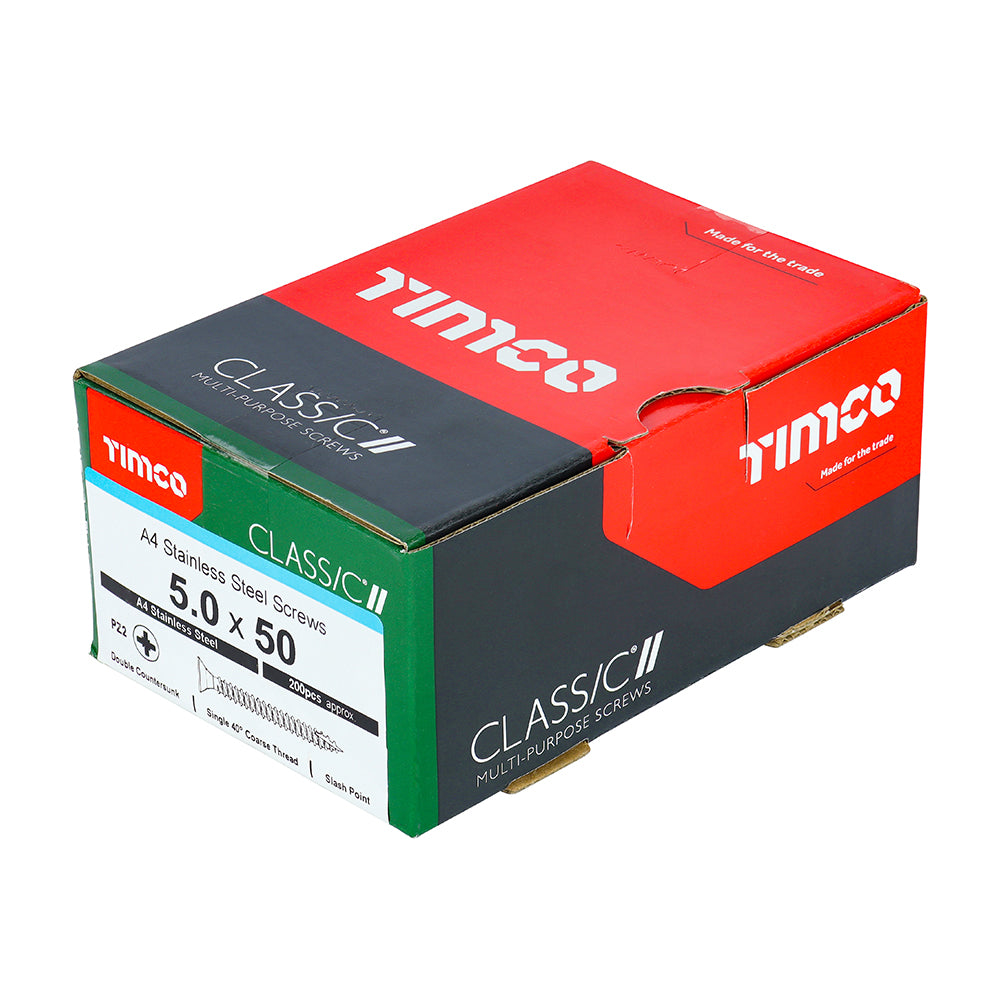 TIMCO Classic Multi-Purpose Countersunk A4 Stainless Steel Woodcrews - 5.0 x 50 - Image