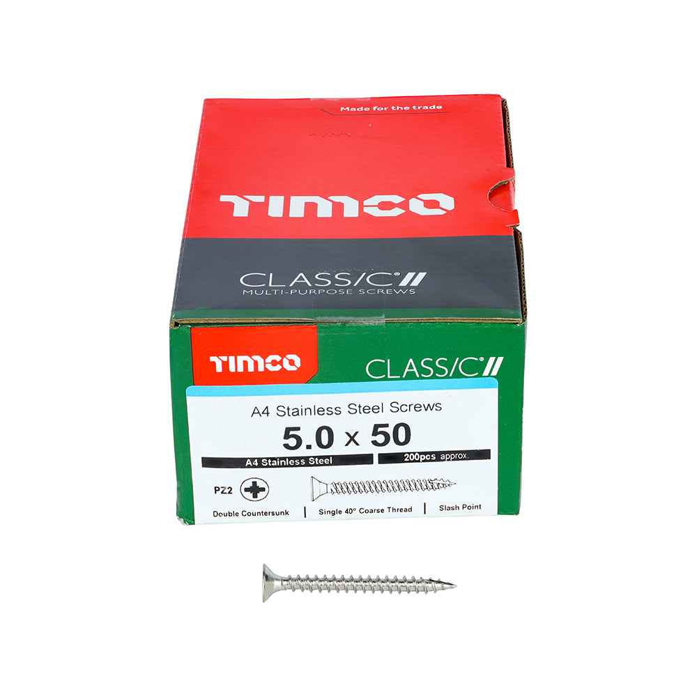 TIMCO Classic Multi-Purpose Countersunk A4 Stainless Steel Woodcrews - 5.0 x 50 - Image