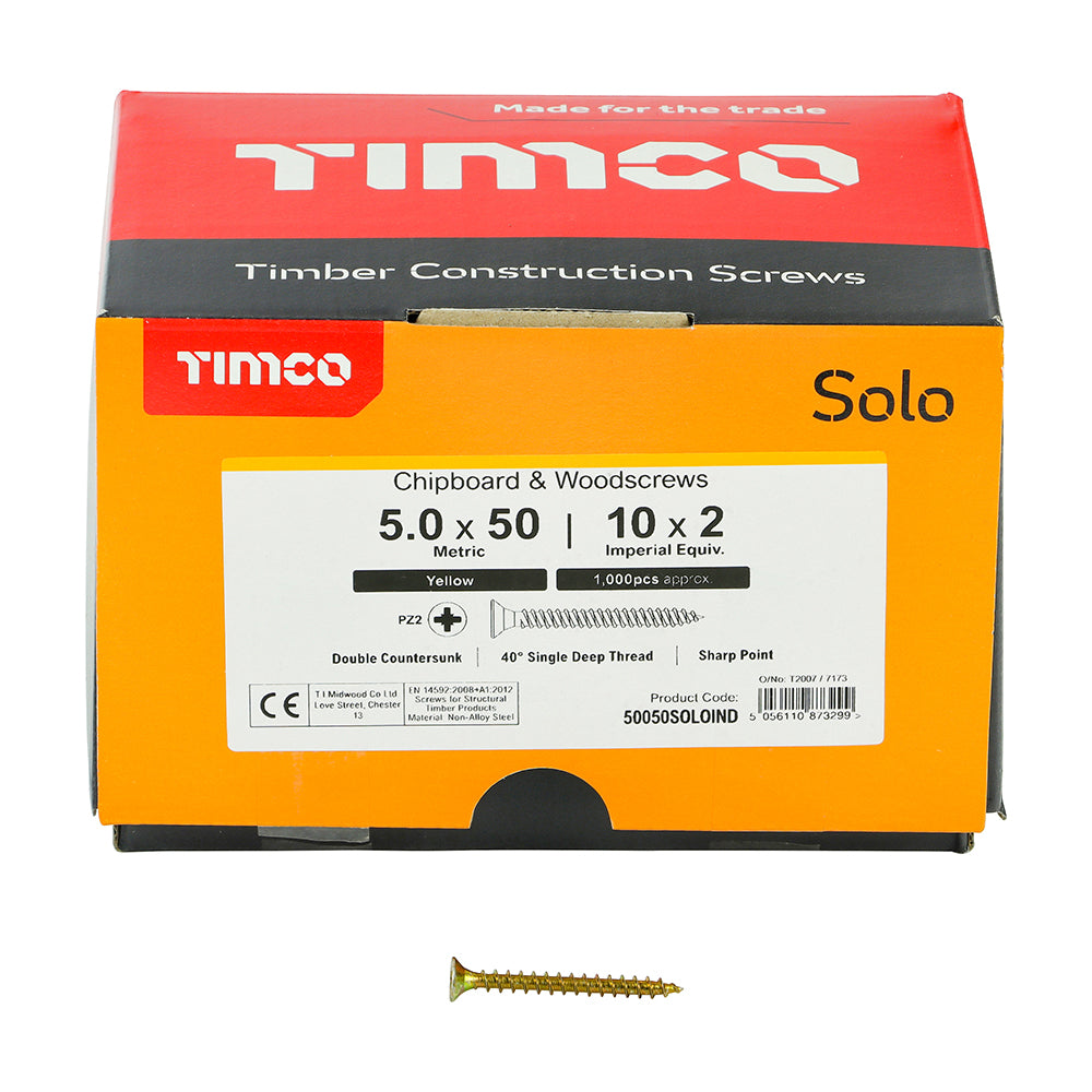 TIMCO Solo Countersunk Gold Woodscrews - 5.0 x 50 - Image
