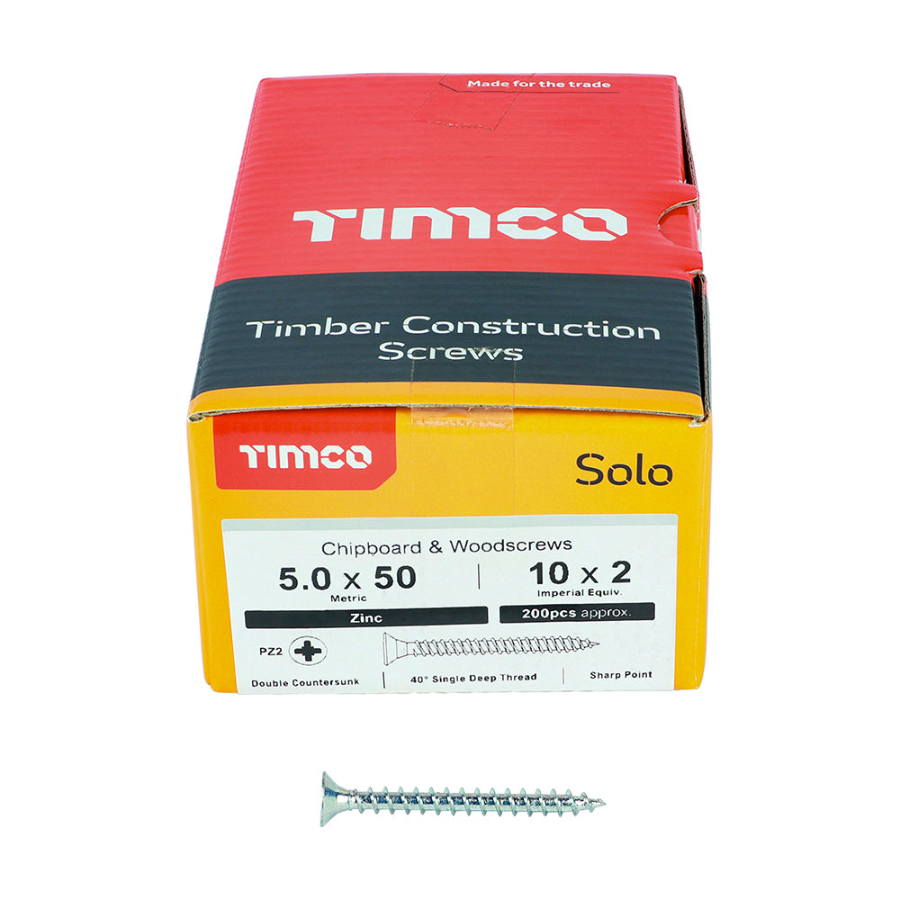 TIMCO Solo Countersunk Silver Woodscrews - 5.0 x 50 - Image