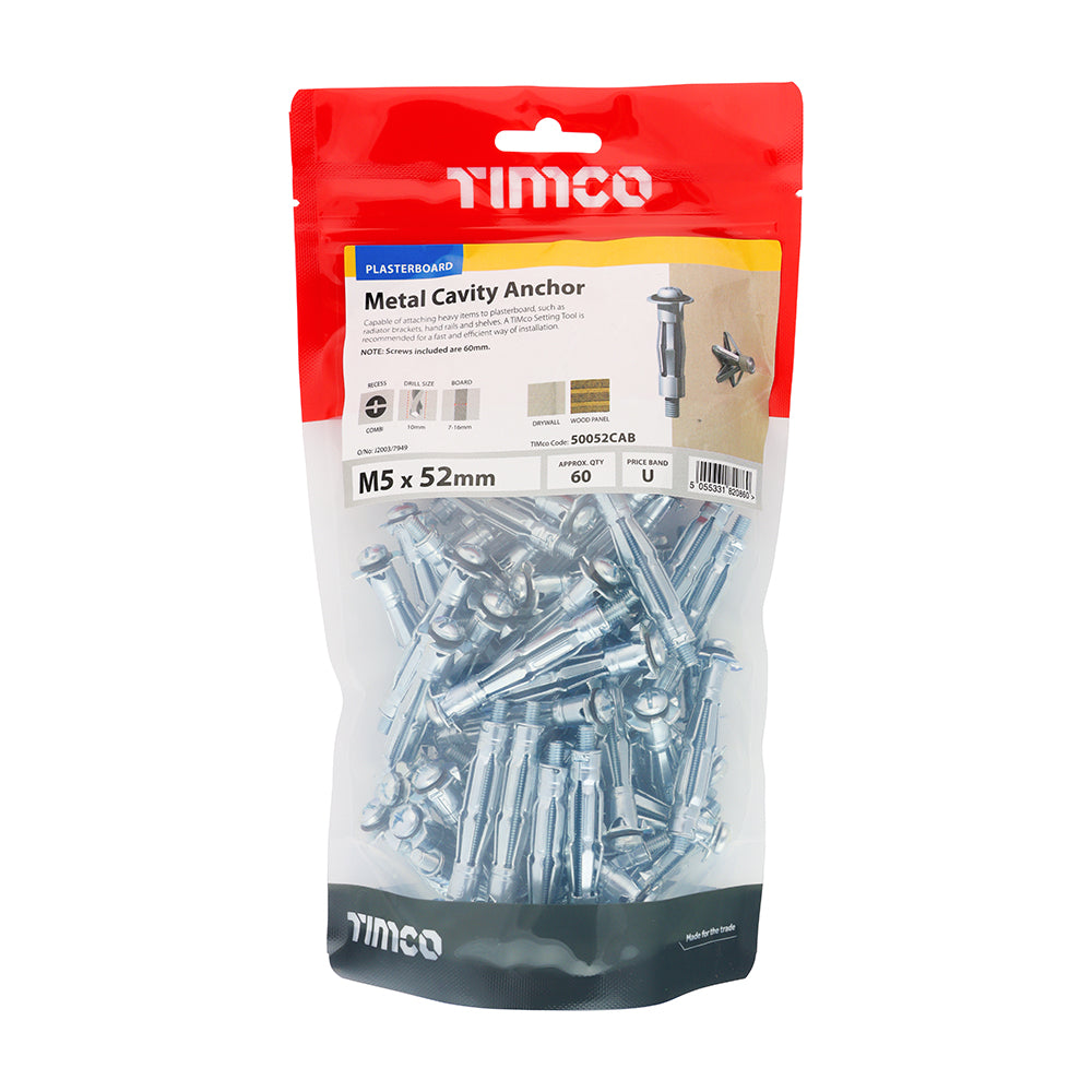 TIMCO Metal Cavity Anchors Silver - M5 x 52 (60mm Screw) - Image