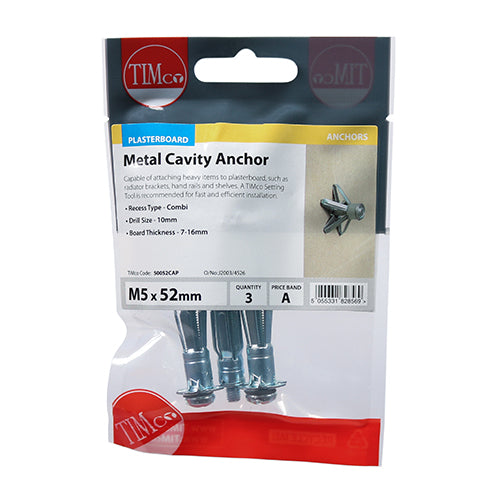 TIMCO Metal Cavity Anchors Silver - M5 x 52 (60mm Screw) - Image