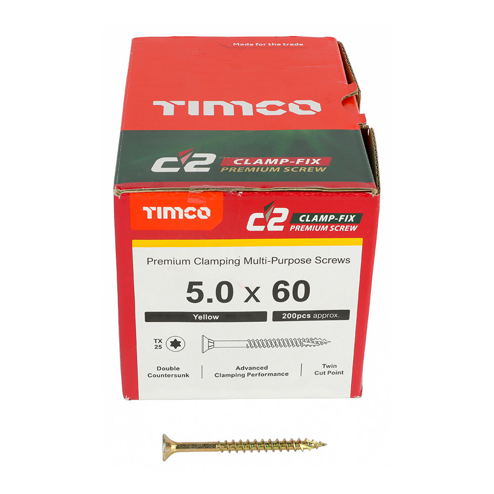 TIMCO C2 Clamp-Fix Multi-Purpose Premium Countersunk Gold Woodscrews - 5.0 x 60 - Image