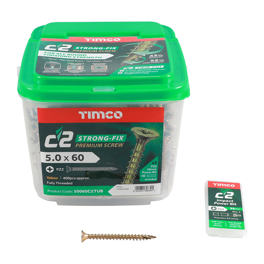 TIMCO C2 Strong-Fix Multi-Purpose Premium Countersunk Gold Woodscrews - 5.0 x 60 - Image