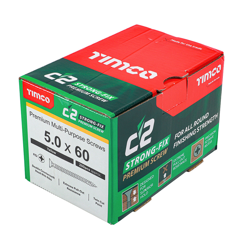 TIMCO C2 Strong-Fix Multi-Purpose Premium Countersunk Gold Woodscrews - 5.0 x 60 - Image