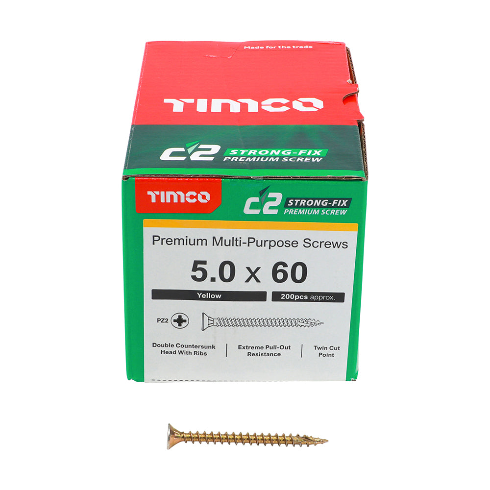 TIMCO C2 Strong-Fix Multi-Purpose Premium Countersunk Gold Woodscrews - 5.0 x 60 - Image