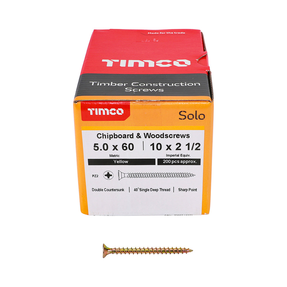 TIMCO Solo Countersunk Gold Woodscrews - 5.0 x 60 - Image