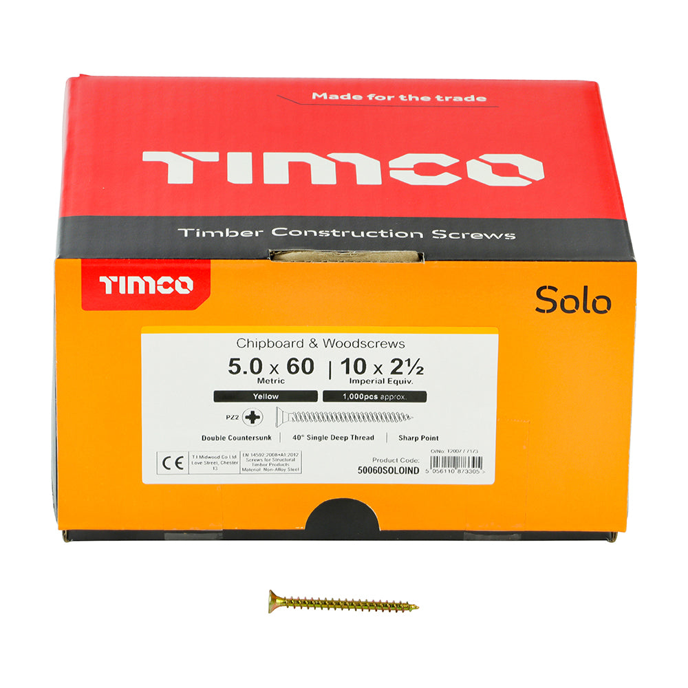 TIMCO Solo Countersunk Gold Woodscrews - 5.0 x 60 - Image