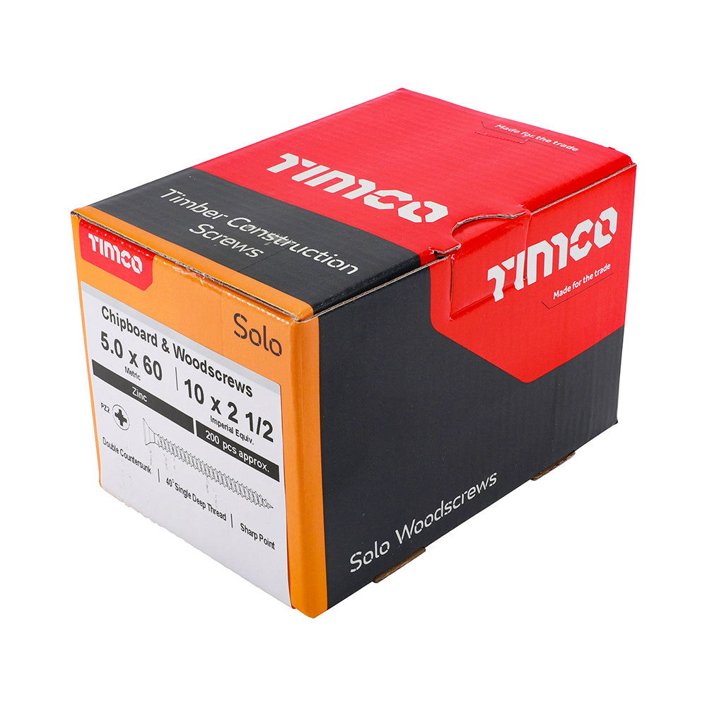TIMCO Solo Countersunk Silver Woodscrews - 5.0 x 60 - Image