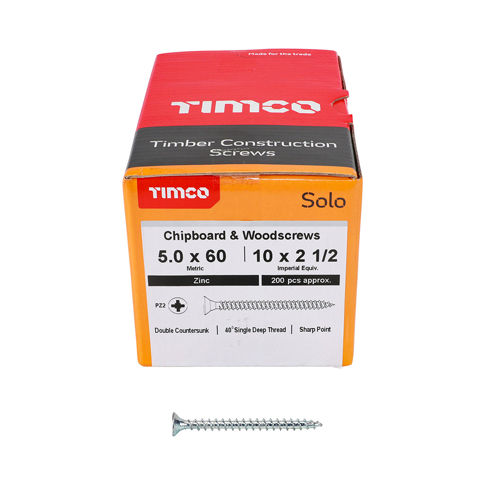 TIMCO Solo Countersunk Silver Woodscrews - 5.0 x 60 - Image