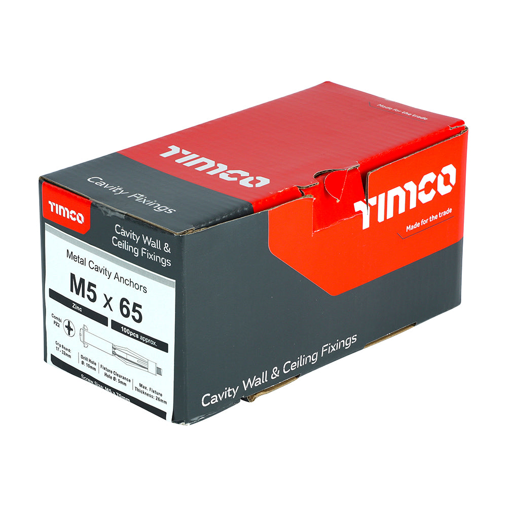 TIMCO Metal Cavity Anchors Silver - M5 x 65 (70mm Screw) - Image