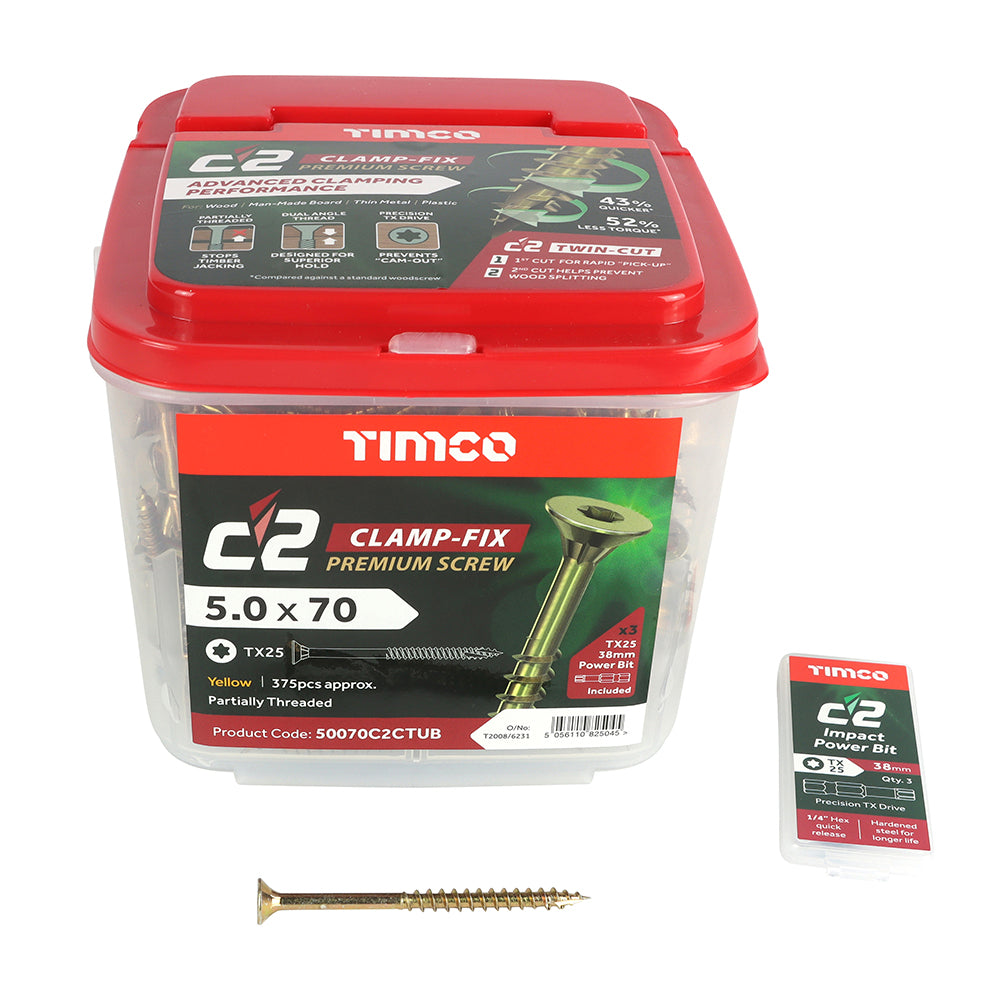 TIMCO C2 Clamp-Fix Multi-Purpose Premium Countersunk Gold Woodscrews - 5.0 x 70 - Image