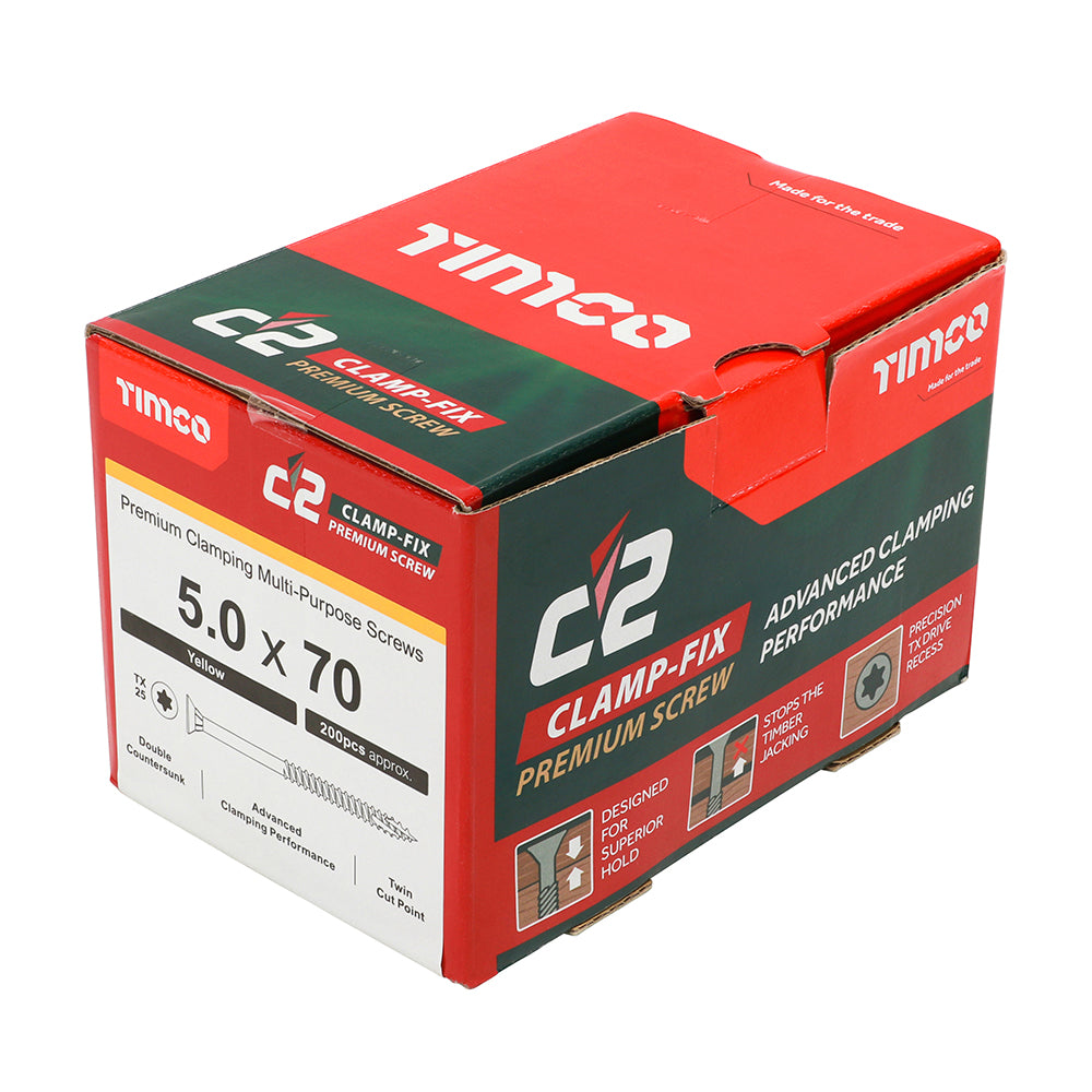 TIMCO C2 Clamp-Fix Multi-Purpose Premium Countersunk Gold Woodscrews - 5.0 x 70 - Image