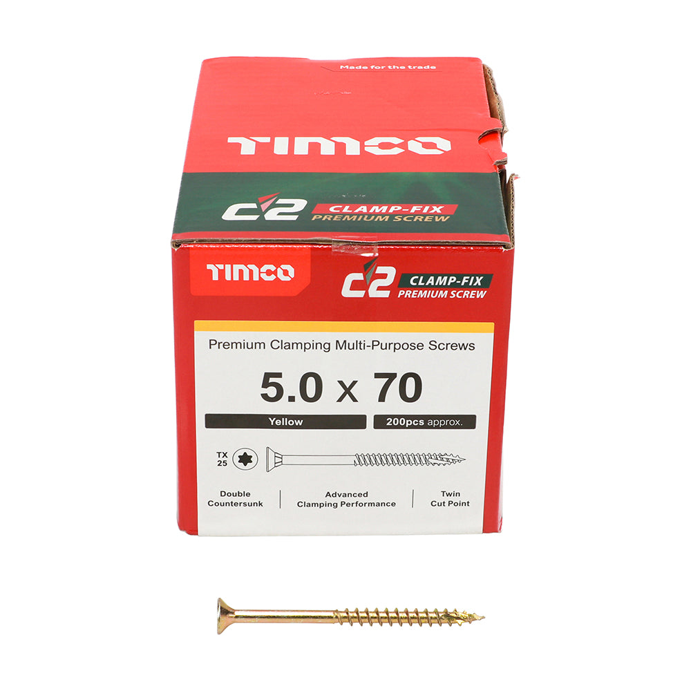 TIMCO C2 Clamp-Fix Multi-Purpose Premium Countersunk Gold Woodscrews - 5.0 x 70 - Image