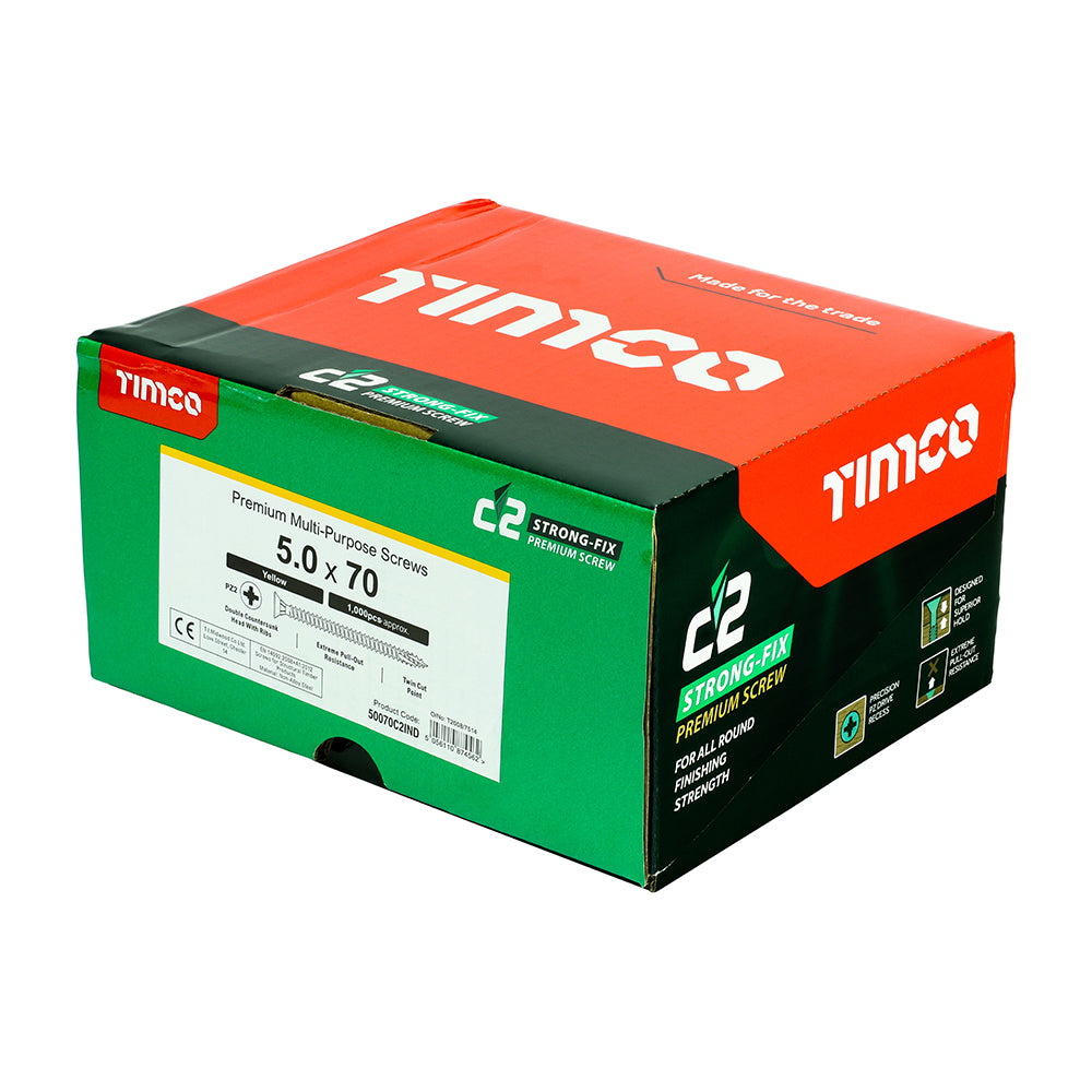 TIMCO C2 Strong-Fix Multi-Purpose Premium Countersunk Gold Woodscrews - 5.0 x 70 - Image