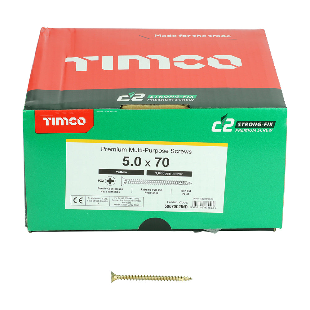 TIMCO C2 Strong-Fix Multi-Purpose Premium Countersunk Gold Woodscrews - 5.0 x 70 - Image