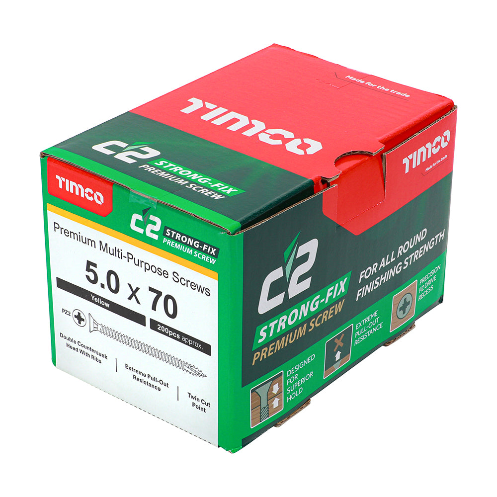 TIMCO C2 Strong-Fix Multi-Purpose Premium Countersunk Gold Woodscrews - 5.0 x 70 - Image
