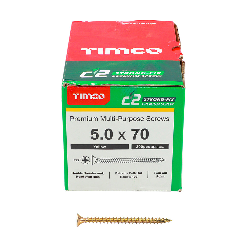 TIMCO C2 Strong-Fix Multi-Purpose Premium Countersunk Gold Woodscrews - 5.0 x 70 - Image