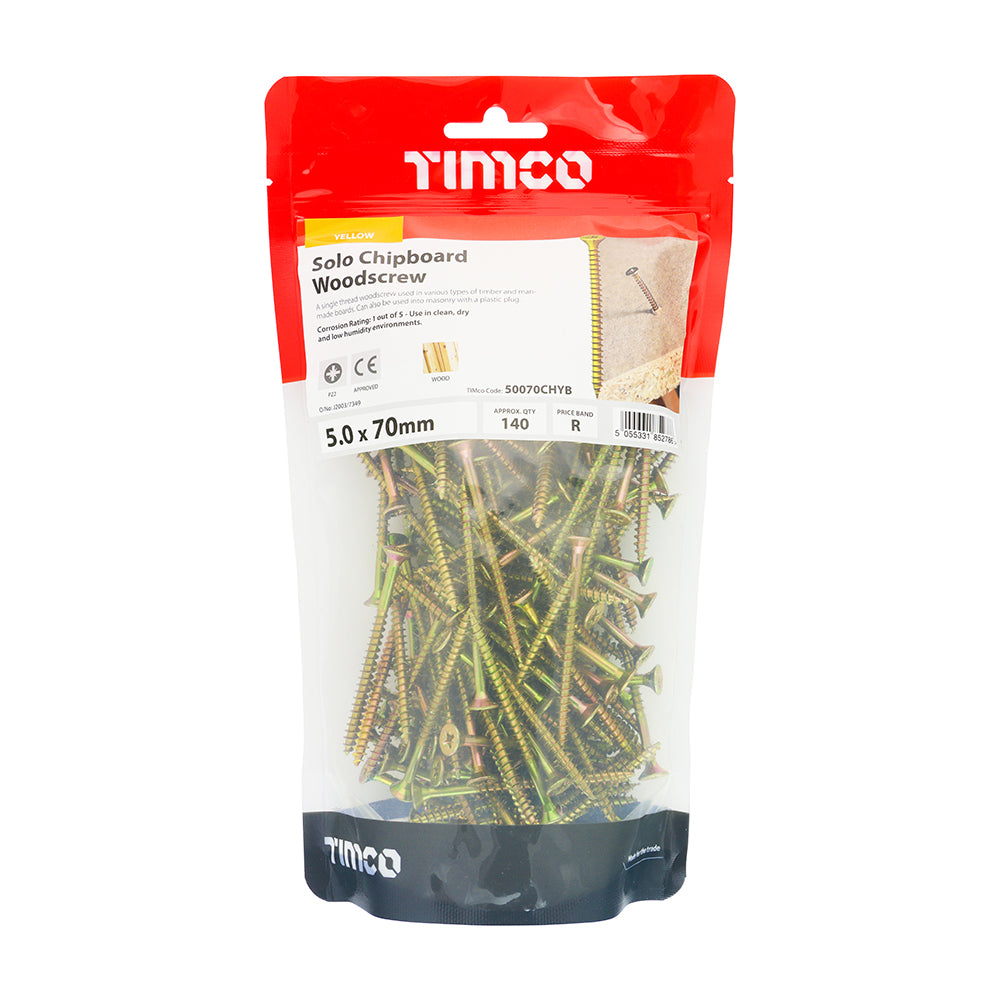 TIMCO Solo Countersunk Gold Woodscrews - 5.0 x 70 - Image