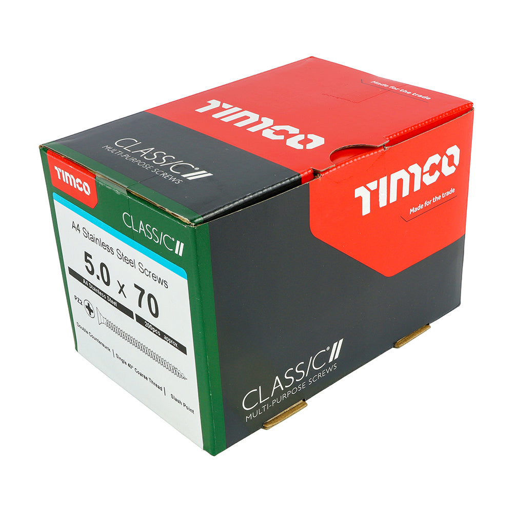 TIMCO Classic Multi-Purpose Countersunk A4 Stainless Steel Woodcrews - 5.0 x 70 - Image