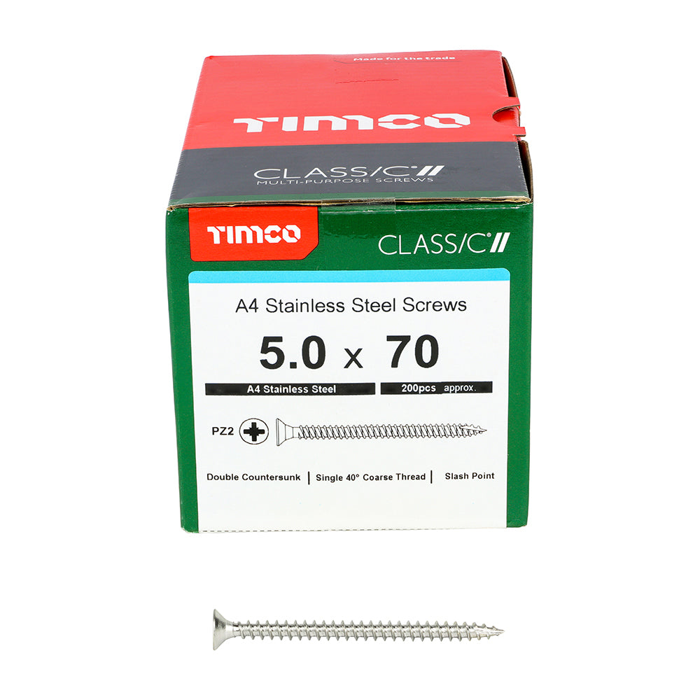 TIMCO Classic Multi-Purpose Countersunk A4 Stainless Steel Woodcrews - 5.0 x 70 - Image