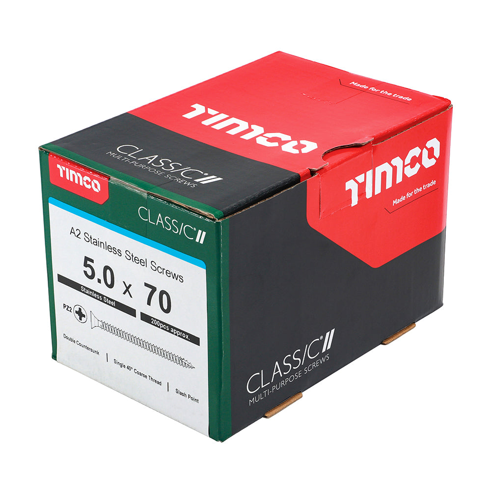 TIMCO Classic Multi-Purpose Countersunk A2 Stainless Steel Woodcrews - 5.0 x 70 - Image