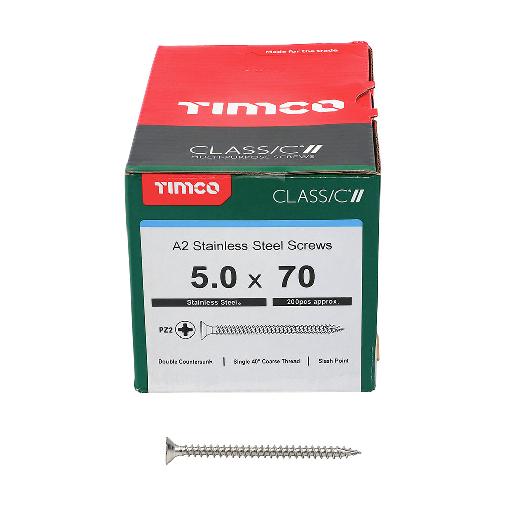 TIMCO Classic Multi-Purpose Countersunk A2 Stainless Steel Woodcrews - 5.0 x 70 - Image