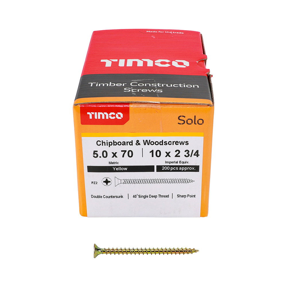 TIMCO Solo Countersunk Gold Woodscrews - 5.0 x 70 - Image