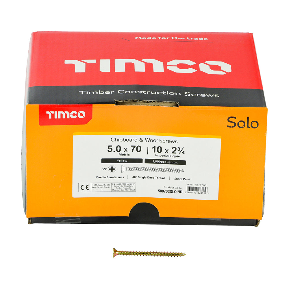 TIMCO Solo Countersunk Gold Woodscrews - 5.0 x 70 - Image