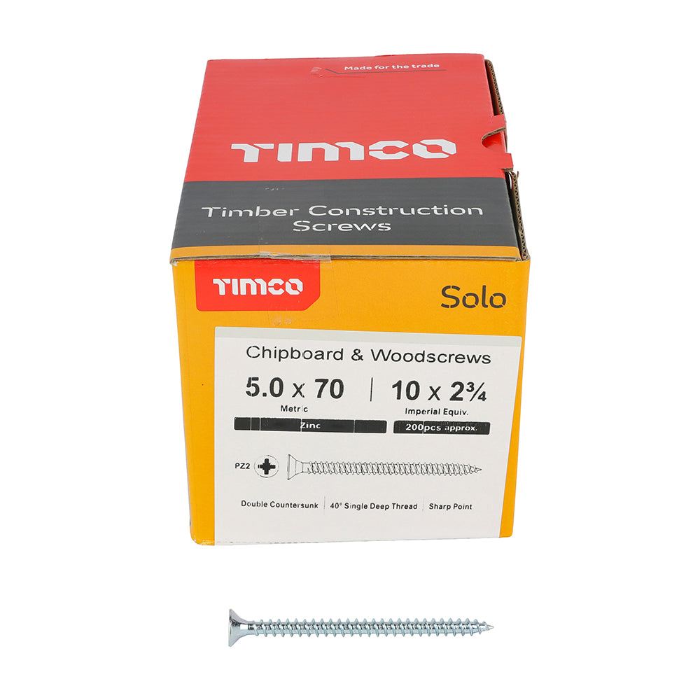 TIMCO Solo Countersunk Silver Woodscrews - 5.0 x 70 - Image