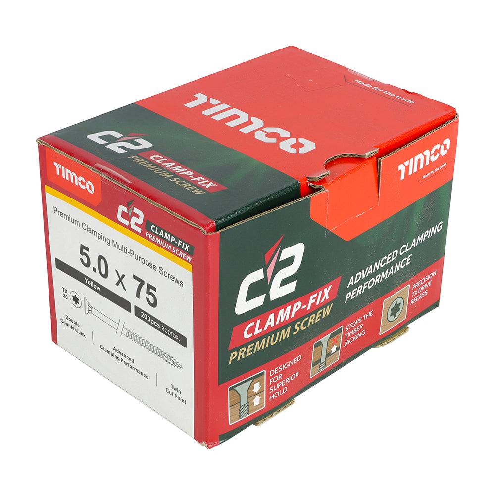 TIMCO C2 Clamp-Fix Multi-Purpose Premium Countersunk Gold Woodscrews - 5.0 x 75 - Image