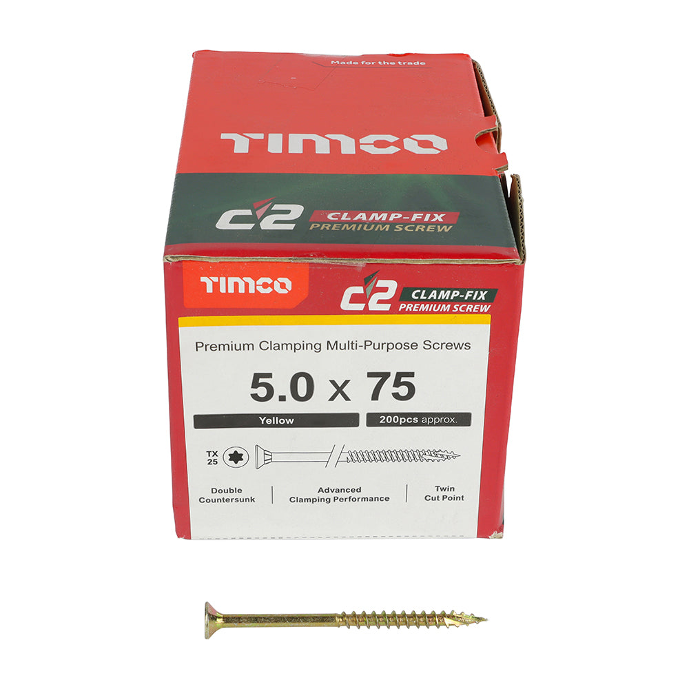 TIMCO C2 Clamp-Fix Multi-Purpose Premium Countersunk Gold Woodscrews - 5.0 x 75 - Image