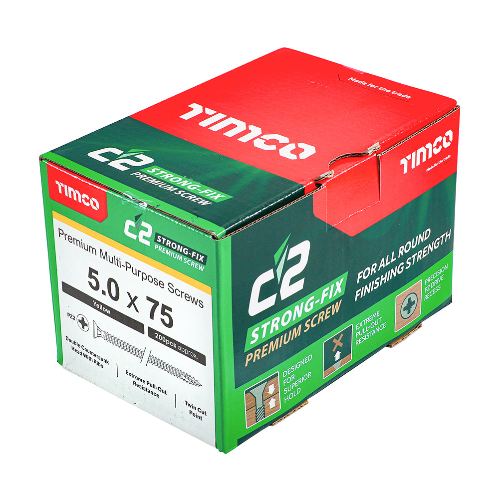 TIMCO C2 Strong-Fix Multi-Purpose Premium Countersunk Gold Woodscrews - 5.0 x 75 - Image