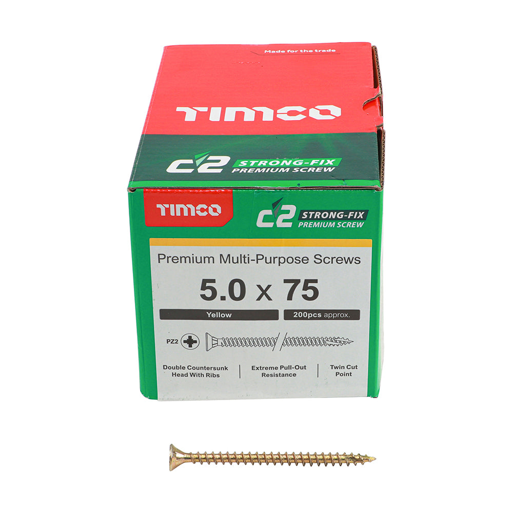 TIMCO C2 Strong-Fix Multi-Purpose Premium Countersunk Gold Woodscrews - 5.0 x 75 - Image