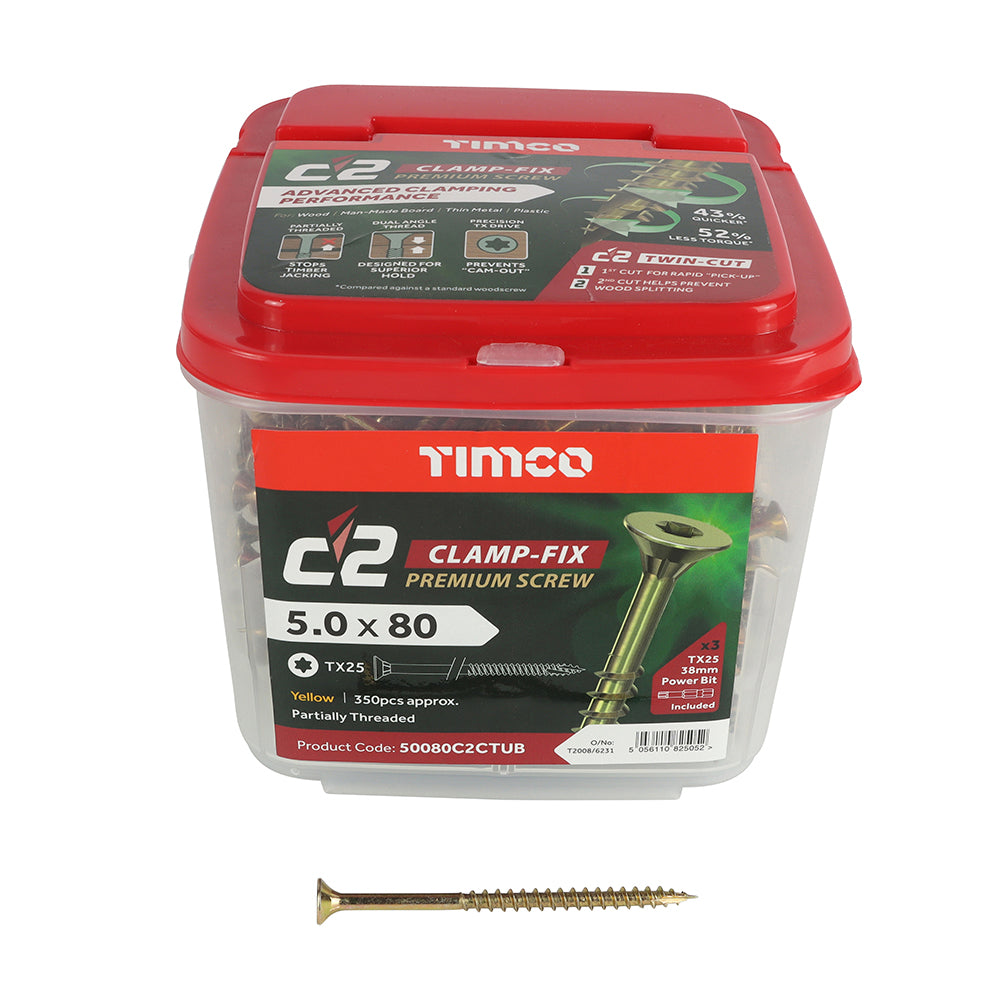 TIMCO C2 Clamp-Fix Multi-Purpose Premium Countersunk Gold Woodscrews - 5.0 x 80 - Image